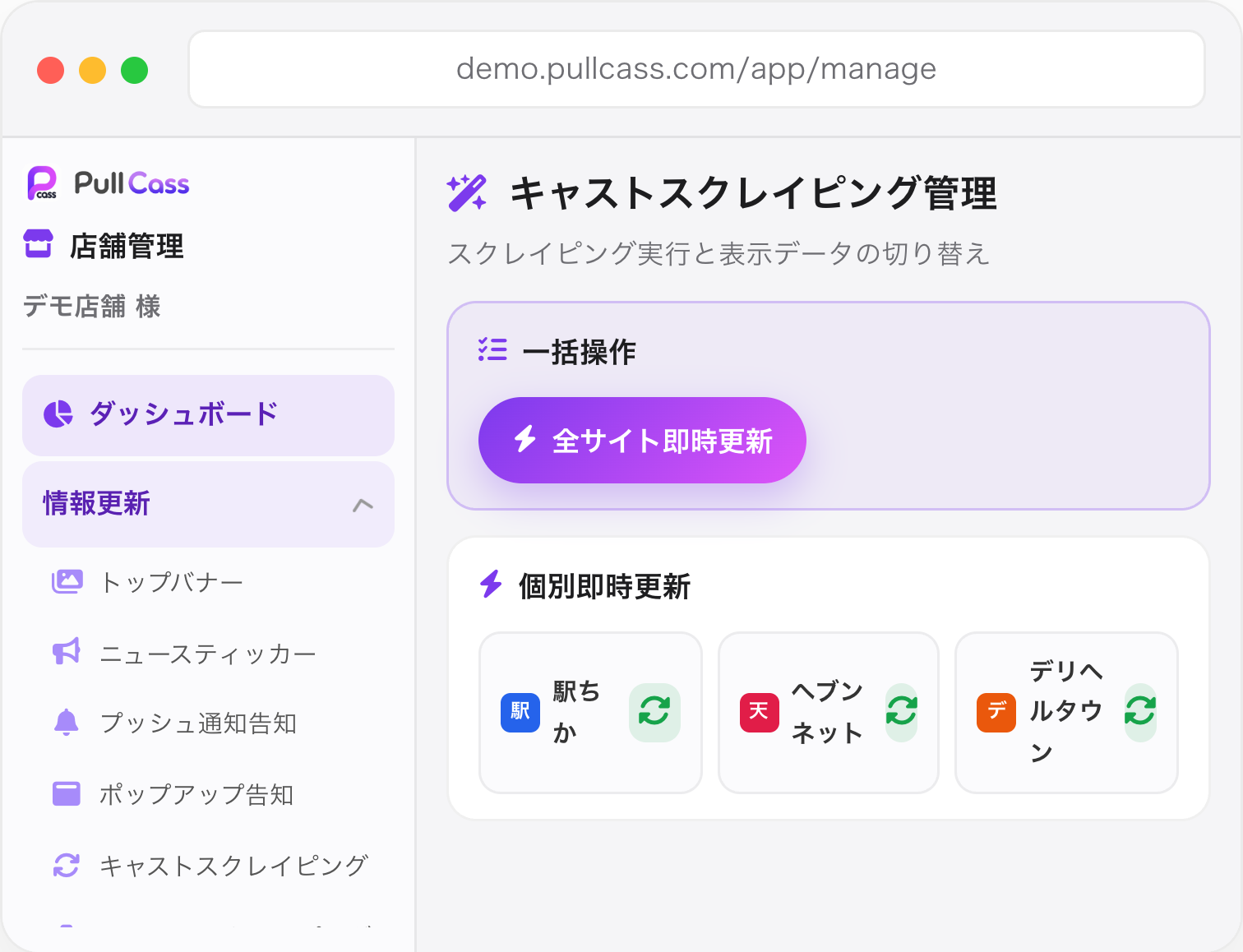 キャストスクレイピング管理の画面